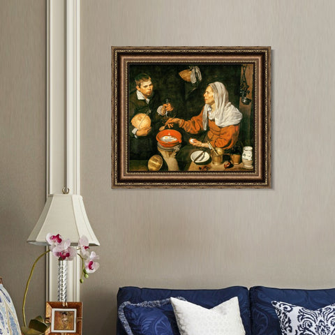 INVIN ART Framed Canvas Art Giclee Print An Old Woman Cooking Eggs by the Christian Soul by Diego Velazquez Wall Art Living Room Home Office Decorations