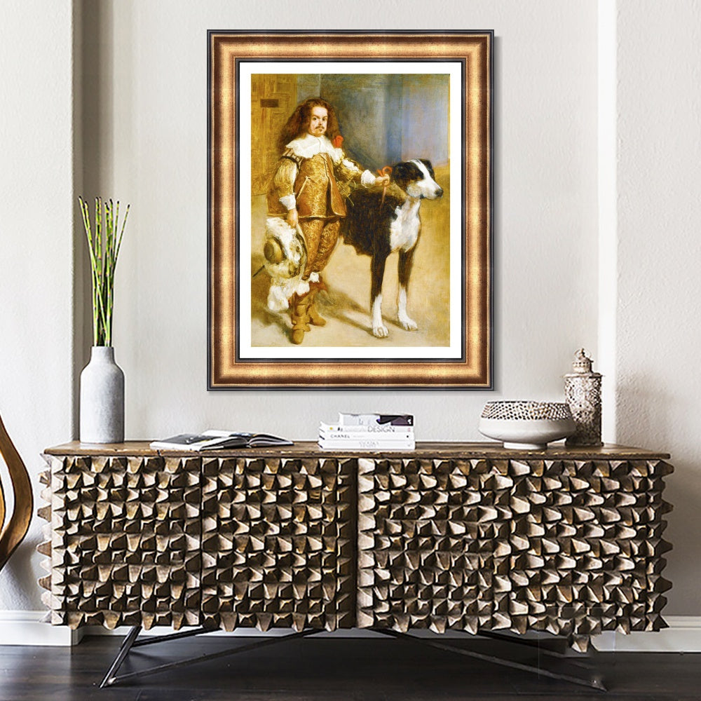 INVIN ART Framed Canvas Art Giclee Print Portrait of jester with dog by the Christian Soul by Diego Velazquez Wall Art