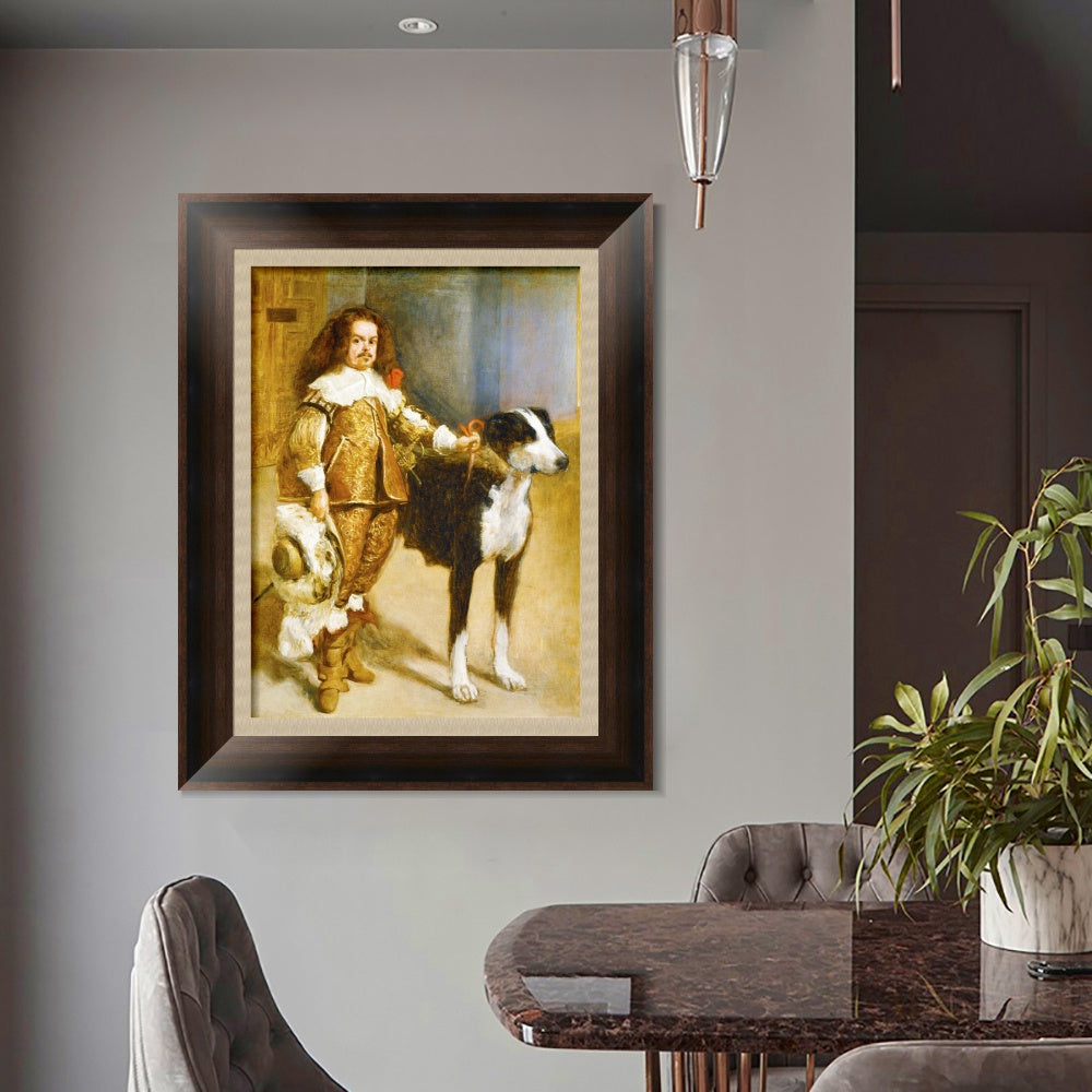INVIN ART Framed Canvas Art Giclee Print Portrait of jester with dog by the Christian Soul by Diego Velazquez Wall Art