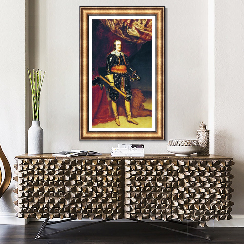 INVIN ART Framed Canvas Art Giclee Print Felipe IV armed and with a lion at his feet by Diego Velazquez Wall Art