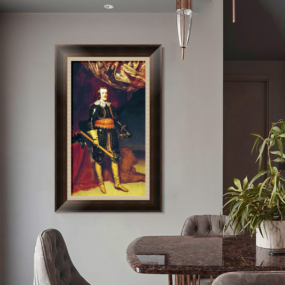 INVIN ART Framed Canvas Art Giclee Print Felipe IV armed and with a lion at his feet by Diego Velazquez Wall Art