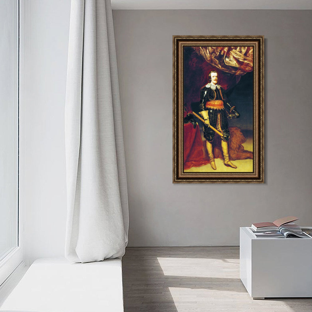 INVIN ART Framed Canvas Art Giclee Print Felipe IV armed and with a lion at his feet by Diego Velazquez Wall Art