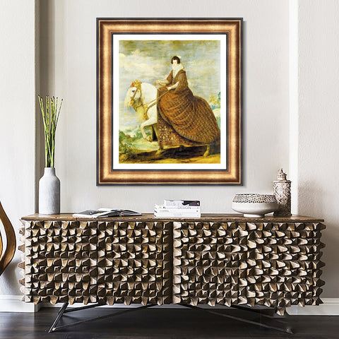 INVIN ART Framed Canvas Art Giclee Print Queen Elizabeth of Bourbon, on horseback by the Christian Soul by Diego Velazquez Wall Art Living Decorations