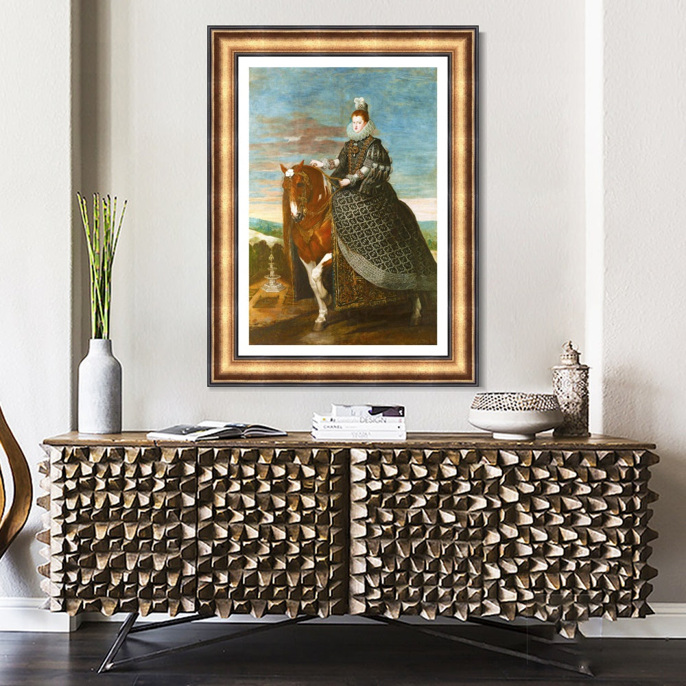 INVIN ART Framed Canvas Art Giclee Print Prince Queen Margaret of Austria, on horseback by the Christian Soul by Diego Velazquez Wall Art Decorations