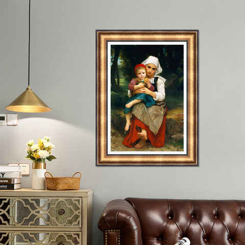 INVIN ART Framed Canvas Art Giclee Print Breton Brother and Sister by William Adolphe Bouguereau Wall Art Living Room Home Office Decorations
