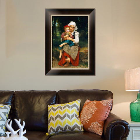 INVIN ART Framed Canvas Art Giclee Print Breton Brother and Sister by William Adolphe Bouguereau Wall Art Living Room Home Office Decorations