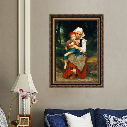 INVIN ART Framed Canvas Art Giclee Print Breton Brother and Sister by William Adolphe Bouguereau Wall Art Living Room Home Office Decorations