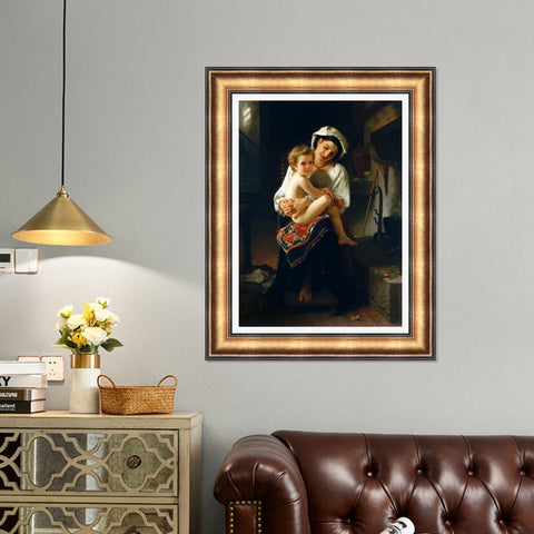 INVIN ART Framed Canvas Art Giclee Print Young Mother Gazing at Her Child by William Adolphe Bouguereau Wall Art Living Room Home Office Decorations