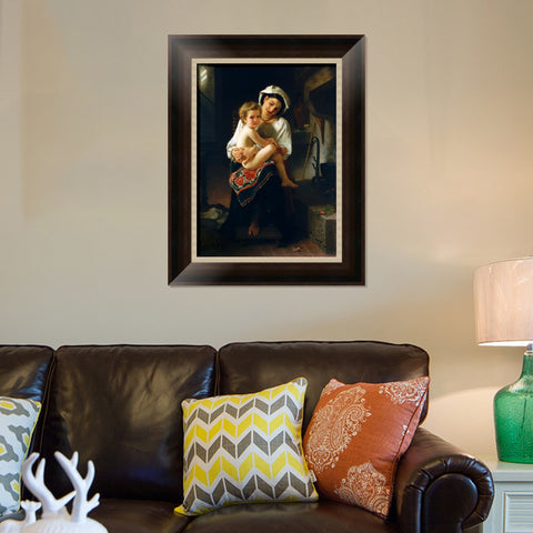 INVIN ART Framed Canvas Art Giclee Print Young Mother Gazing at Her Child by William Adolphe Bouguereau Wall Art Living Room Home Office Decorations