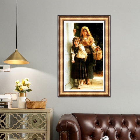 INVIN ART Framed Canvas Art Giclee Print Little Beggars by William Adolphe Bouguereau Wall Art Living Room Home Office Decorations
