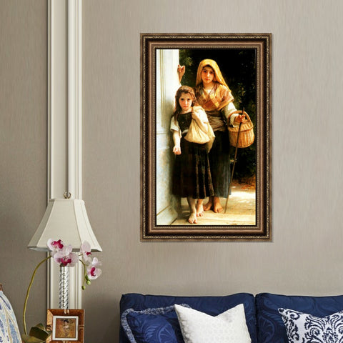 INVIN ART Framed Canvas Art Giclee Print Little Beggars by William Adolphe Bouguereau Wall Art Living Room Home Office Decorations