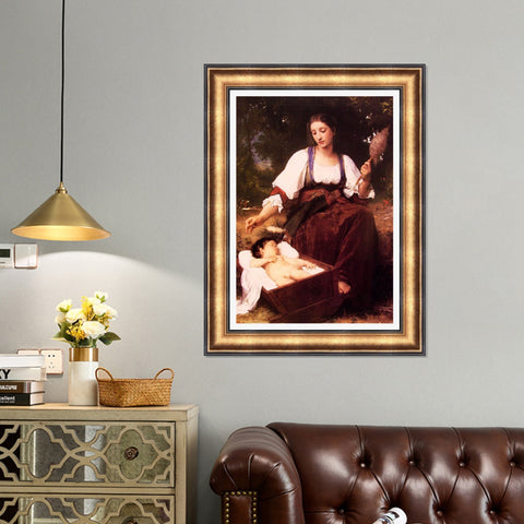INVIN ART Framed Canvas Art Giclee Print Lullaby by William Adolphe Bouguereau Wall Art Living Room Home Office Decorations