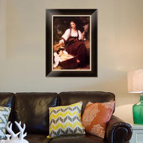 INVIN ART Framed Canvas Art Giclee Print Lullaby by William Adolphe Bouguereau Wall Art Living Room Home Office Decorations