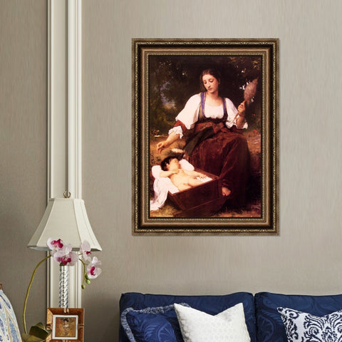 INVIN ART Framed Canvas Art Giclee Print Lullaby by William Adolphe Bouguereau Wall Art Living Room Home Office Decorations