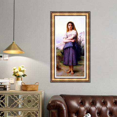 INVIN ART Framed Canvas Art Giclee Print Young Girl by William Adolphe Bouguereau Wall Art Living Room Home Office Decorations