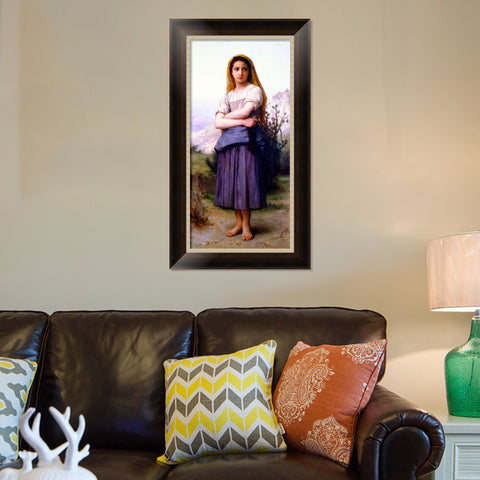 INVIN ART Framed Canvas Art Giclee Print Young Girl by William Adolphe Bouguereau Wall Art Living Room Home Office Decorations