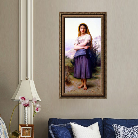 INVIN ART Framed Canvas Art Giclee Print Young Girl by William Adolphe Bouguereau Wall Art Living Room Home Office Decorations