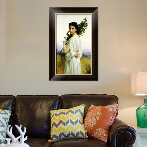INVIN ART Framed Canvas Art Giclee Print Young Woman Holding A Laurel Branch by William Adolphe Bouguereau Wall Art Living Room Home Office Decorations
