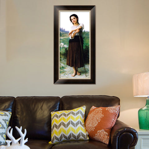 INVIN ART Framed Canvas Art Giclee Print Young Shepherdess Standing by William Adolphe Bouguereau Wall Art Living Room Home Office Decorations