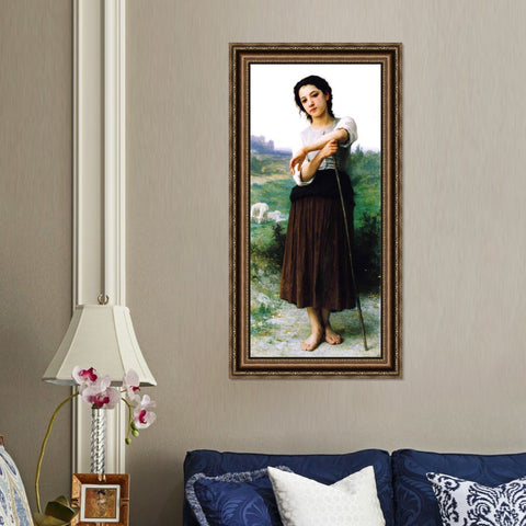 INVIN ART Framed Canvas Art Giclee Print Young Shepherdess Standing by William Adolphe Bouguereau Wall Art Living Room Home Office Decorations
