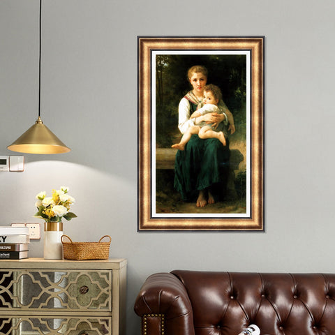 INVIN ART Framed Canvas Art Giclee Print The Two Sisters by William Adolphe Bouguereau Wall Art Living Room Home Office Decorations