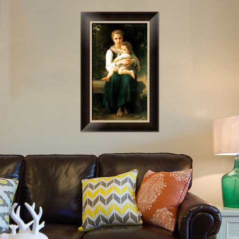 INVIN ART Framed Canvas Art Giclee Print The Two Sisters by William Adolphe Bouguereau Wall Art Living Room Home Office Decorations