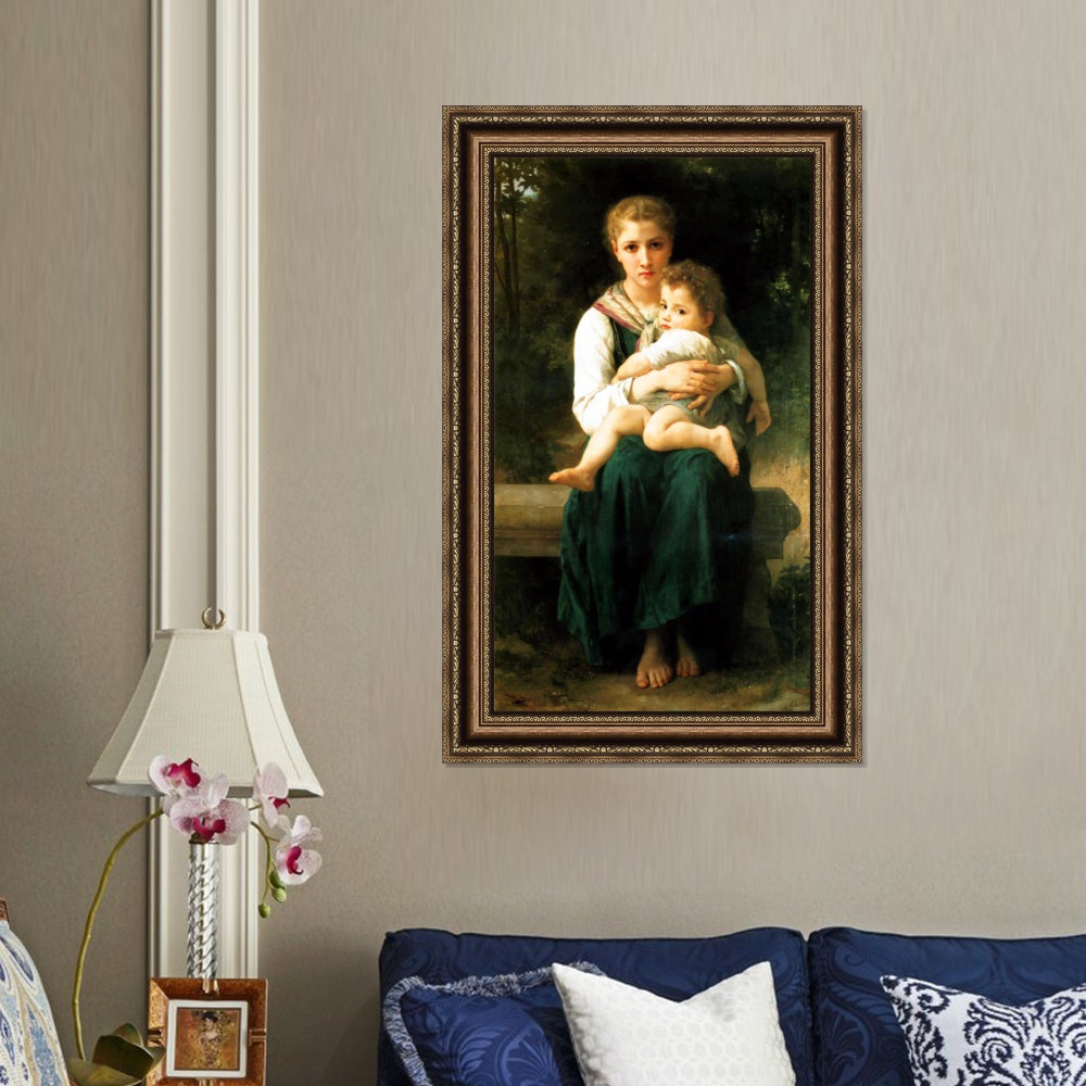 INVIN ART Framed Canvas Art Giclee Print The Two Sisters by William Adolphe Bouguereau Wall Art Living Room Home Office Decorations