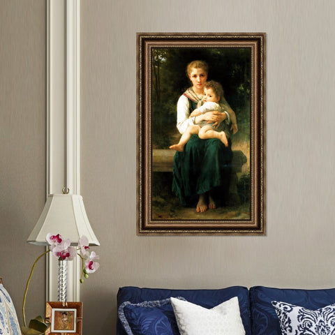INVIN ART Framed Canvas Art Giclee Print The Two Sisters by William Adolphe Bouguereau Wall Art Living Room Home Office Decorations