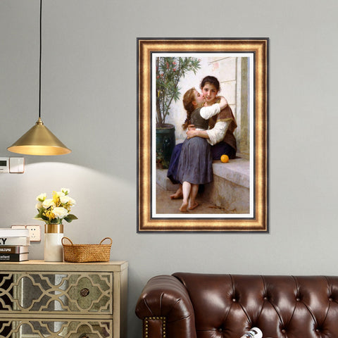 INVIN ART Framed Canvas Art Giclee Print A Little Coaxing by William Adolphe Bouguereau Wall Art Living Room Home Office Decorations