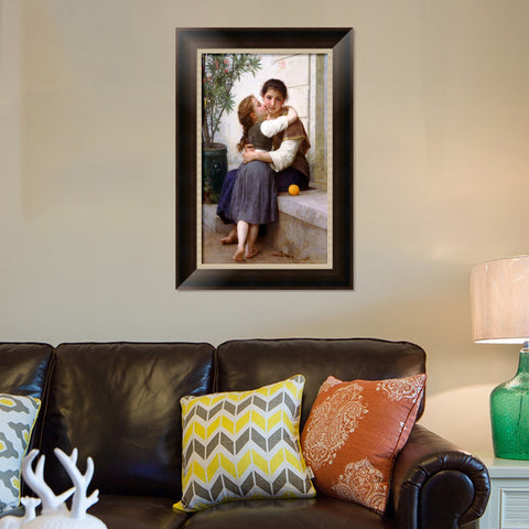 INVIN ART Framed Canvas Art Giclee Print A Little Coaxing by William Adolphe Bouguereau Wall Art Living Room Home Office Decorations