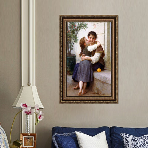 INVIN ART Framed Canvas Art Giclee Print A Little Coaxing by William Adolphe Bouguereau Wall Art Living Room Home Office Decorations
