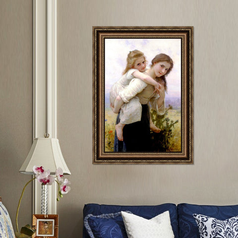 INVIN ART Framed Canvas Art Giclee Print Not Too Much To Carry by William Adolphe Bouguereau Wall Art Living Room Home Office Decorations