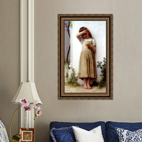 INVIN ART Framed Canvas Art Giclee Print In Penitence by William Adolphe Bouguereau Wall Art Living Room Home Office Decorations