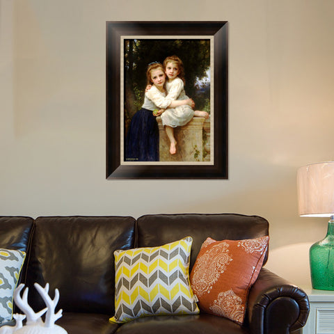 INVIN ART Framed Canvas Art Giclee Print Two Sisters by William Adolphe Bouguereau Wall Art Living Room Home Office Decorations