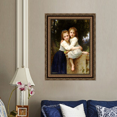 INVIN ART Framed Canvas Art Giclee Print Two Sisters by William Adolphe Bouguereau Wall Art Living Room Home Office Decorations