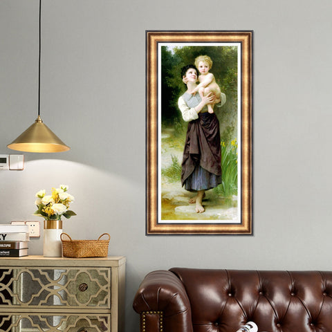 INVIN ART Framed Canvas Art Giclee Print Brother And Sister by William Adolphe Bouguereau Wall Art Living Room Home Office Decorations