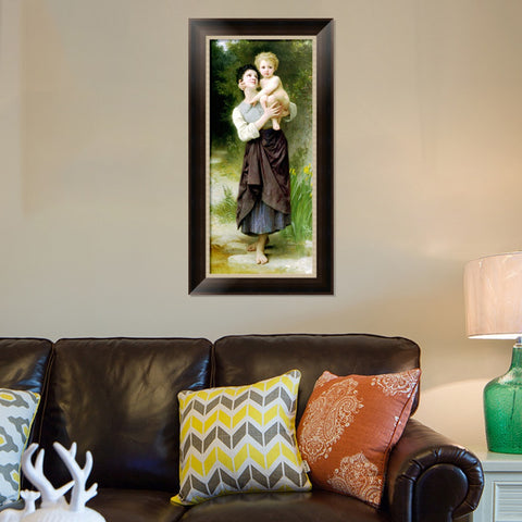 INVIN ART Framed Canvas Art Giclee Print Brother And Sister by William Adolphe Bouguereau Wall Art Living Room Home Office Decorations