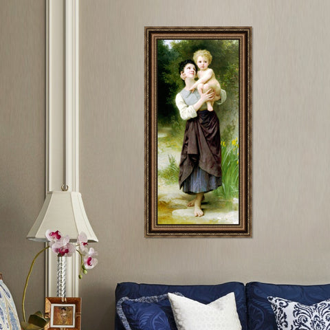 INVIN ART Framed Canvas Art Giclee Print Brother And Sister by William Adolphe Bouguereau Wall Art Living Room Home Office Decorations