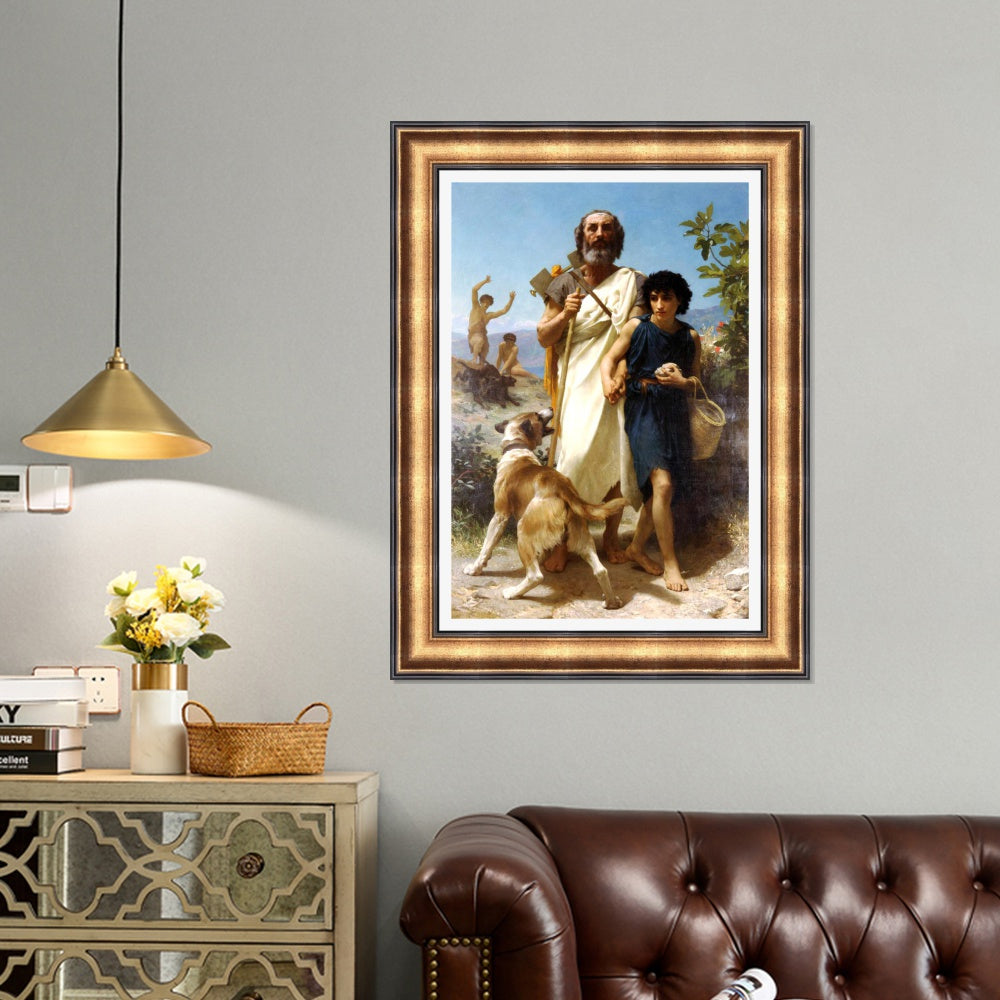 INVIN ART Framed Canvas Art Giclee Print Homer and His Guide by William Adolphe Bouguereau Wall Art Living Room Home Office Decorations