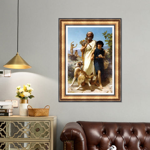 INVIN ART Framed Canvas Art Giclee Print Homer and His Guide by William Adolphe Bouguereau Wall Art Living Room Home Office Decorations