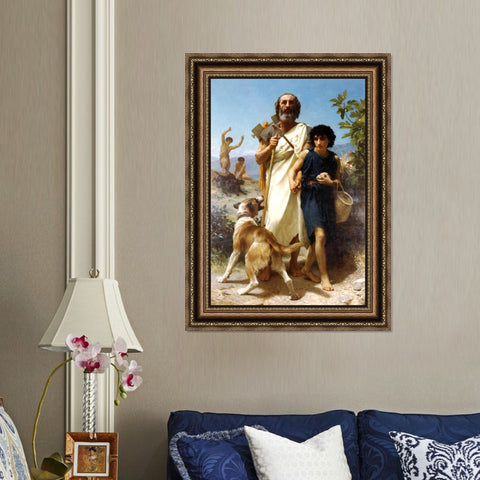 INVIN ART Framed Canvas Art Giclee Print Homer and His Guide by William Adolphe Bouguereau Wall Art Living Room Home Office Decorations