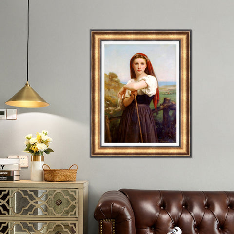 INVIN ART Framed Canvas Art Giclee Print Young Shepherdess,1868 by William Adolphe Bouguereau Wall Art Living Room Home Office Decorations