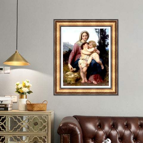 INVIN ART Framed Canvas Art Giclee Print The Holy Family by William Adolphe Bouguereau Wall Art Living Room Home Office Decorations