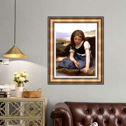 INVIN ART Framed Canvas Art Giclee Print The Crab by William Adolphe Bouguereau Wall Art Living Room Home Office Decorations