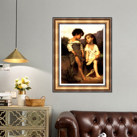 INVIN ART Framed Canvas Art Giclee Print At the Edge of the Brook by William Adolphe Bouguereau Wall Art Living Room Home Office Decorations