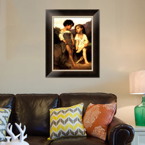INVIN ART Framed Canvas Art Giclee Print At the Edge of the Brook by William Adolphe Bouguereau Wall Art Living Room Home Office Decorations