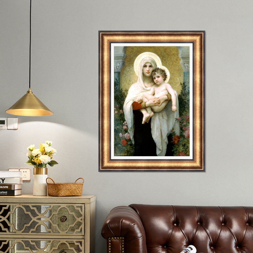 INVIN ART Framed Canvas Art Giclee Print The Madonna of the Roses,1903 by William Adolphe Bouguereau Wall Art Living Room Home Office Decorations