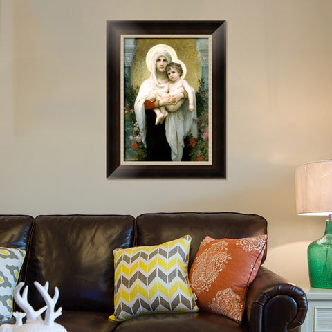INVIN ART Framed Canvas Art Giclee Print The Madonna of the Roses,1903 by William Adolphe Bouguereau Wall Art Living Room Home Office Decorations