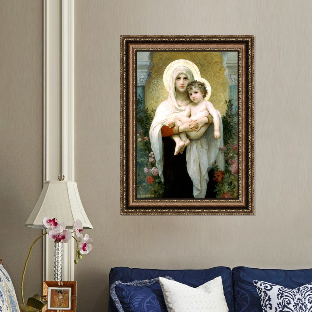 INVIN ART Framed Canvas Art Giclee Print The Madonna of the Roses,1903 by William Adolphe Bouguereau Wall Art Living Room Home Office Decorations