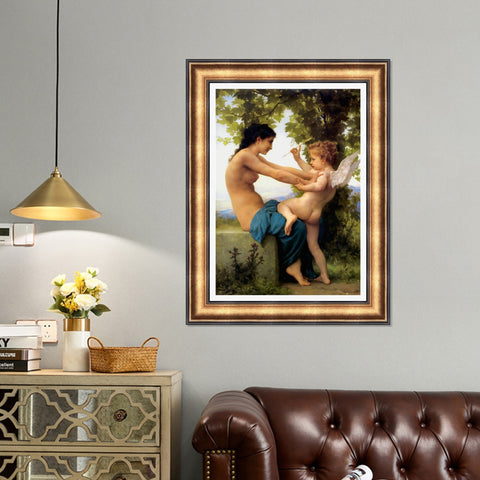 INVIN ART Framed Canvas Art Giclee Print A Young Girl Defending Herself Against Eros (1880) by William Adolphe Bouguereau Wall Art Living Room Home Office Decorations